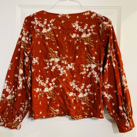 Madewell Corduroy Blouse Button Down Burnt Orange Floral - Picture 2 of 3